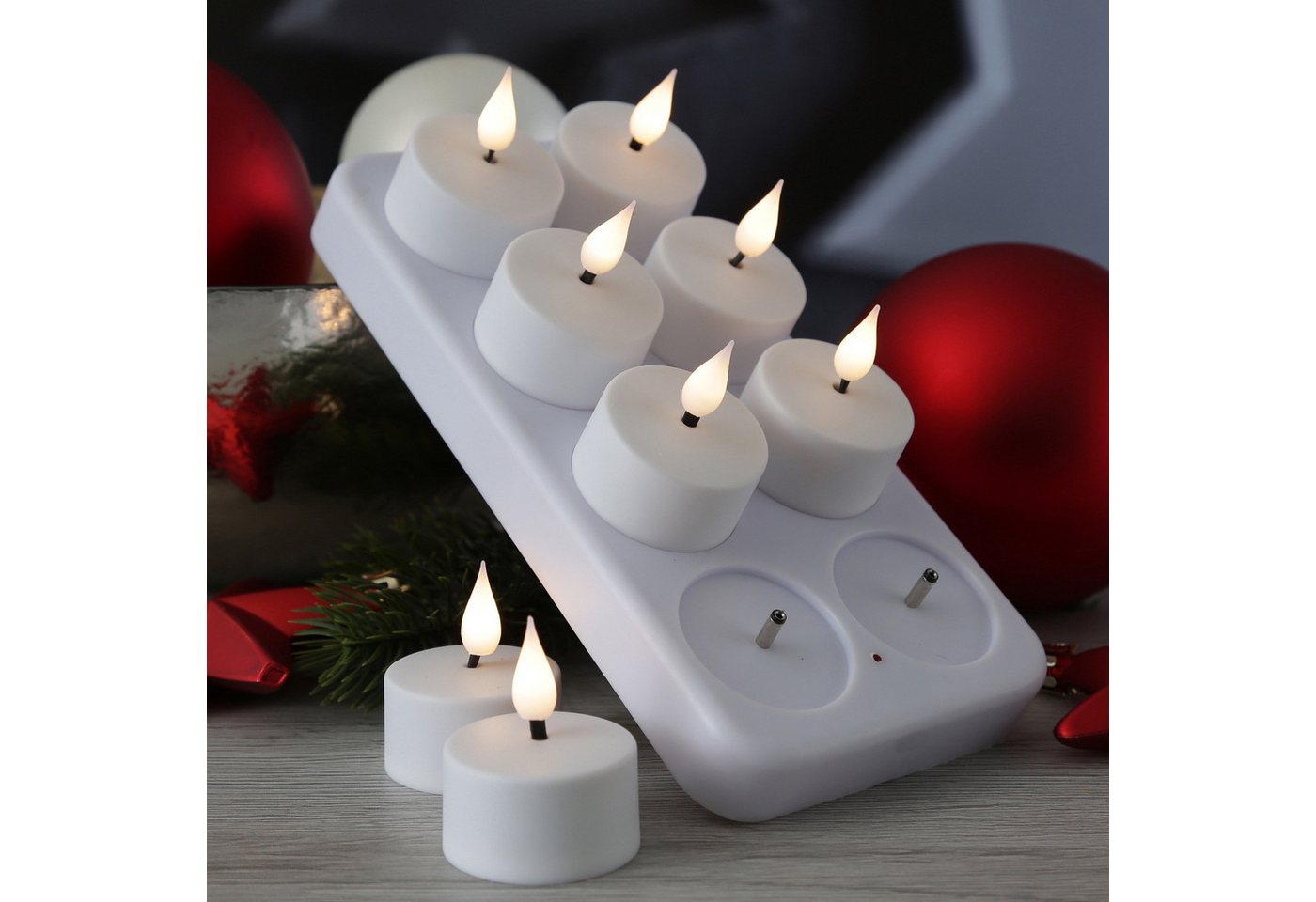 Adilina LED-Kerze LED Teelichter mit Ladestation wiederaufladbar D:4cm flackernd 8er Set (8-tlg) von Adilina
