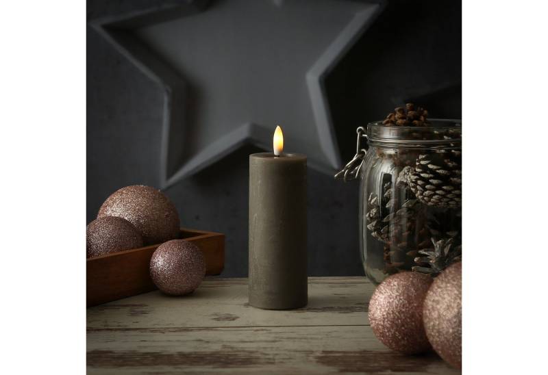 Adilina LED-Kerze LINA Rustik Optik Echtwachskerze flackernd Timer 5x 12,5cm grau von Adilina