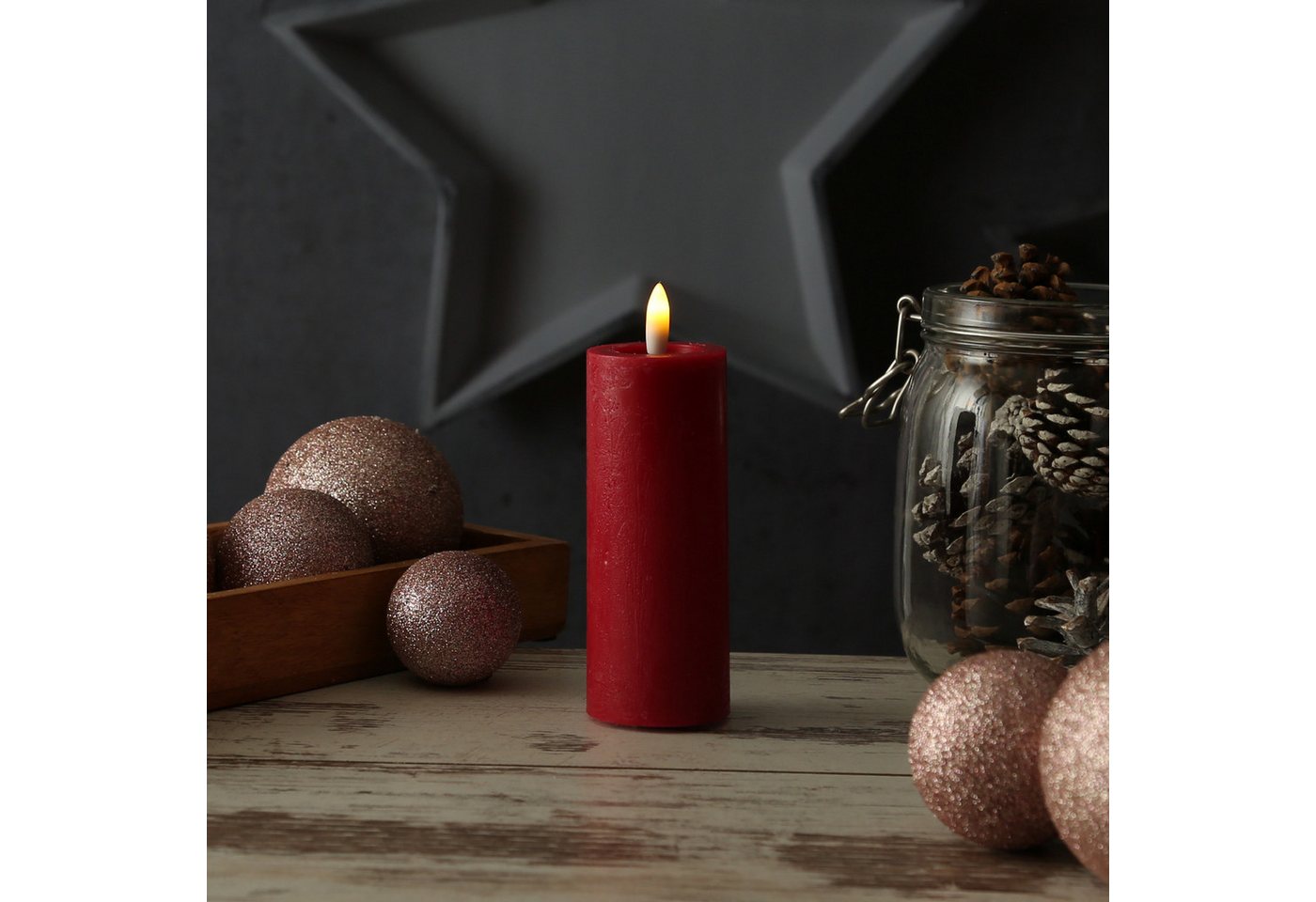 Adilina LED-Kerze LINA Rustik Optik Echtwachskerze flackernd Timer H: 12,5cm D: 5cm rot von Adilina