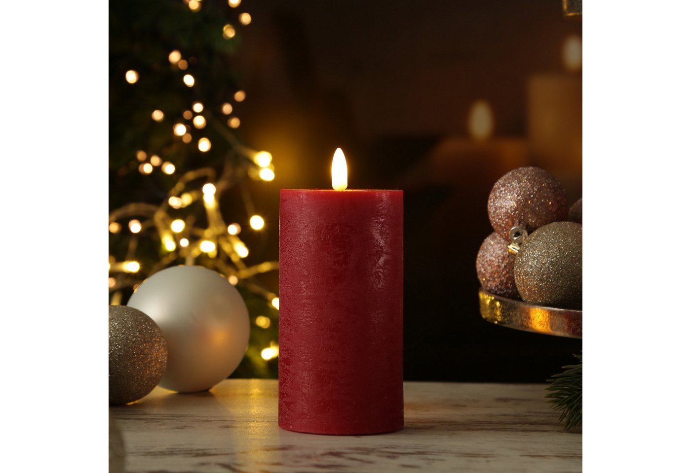 Adilina LED-Kerze LINA Rustik Optik Echtwachskerze flackernd Timer H: 15cm D: 7cm rot von Adilina