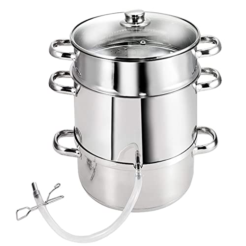 28Cm 11-Quart Fruchtentsafter Dampfer 304 Edelstahl Gemüse Entsafter Dampfer Topf Mit Schlauch Und Gehärteter Glasdeckel Zum Herstellen Von Saft, Gelee, Pasta (Silber) von Adima