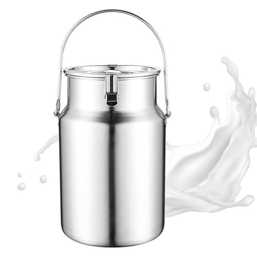 Adima 304 Milchkanne Mit Versiegeltem Deckel Und Einfachem Handgriff Milchkännchen Milchtransportbehälter Weinkübel Eimer Flasche praktisch für den Transport,5L von Adima