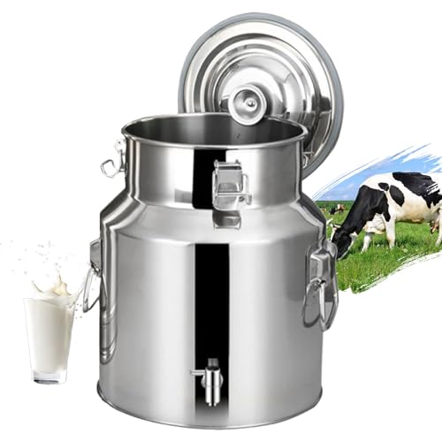 Adima Milcheimer Aus Edelstahl Milchgärfass Getränkespender Edelstahl Milchkanne mit Hahn, Edelstahl-Milchkanne mit Deckel Zur Verwendung in Ländlichen Und Häuslichen Küchen 5L/9L/14L/18L,5L von Adima
