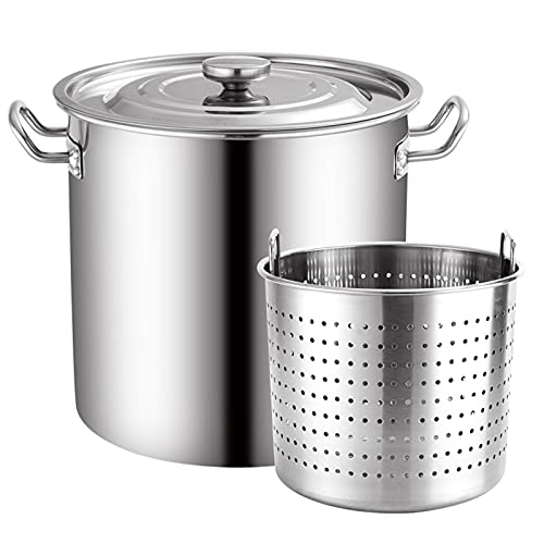 Handelsklasse Rostfreier Stahl Induktions-Suppentopf Mit Deckel Und Siebkorb, 20L Schwerlast Küchengeschirr Polierte Suppentöpfe Mit Griff (Silber) von Adima