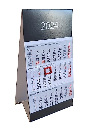 ADINA Kleiner Aufstellkalender Dreimonatskalender für den Schreibtisch 1 Stück (2024 schwarz) von Adina