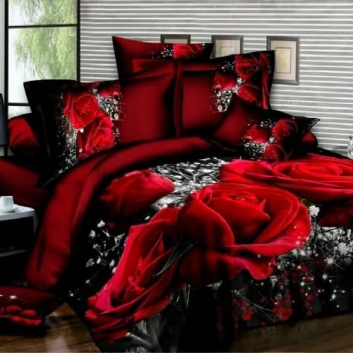 AdirHome Bettwäsche 220x240 mit Rosen Rote Rose Bettbezug Set 3D Mädchenbettwäsche bettwäsche mit Rosen Mikrofaser Bettbezug Mit Reißverschluss Und Kissenbezug 50x75cm (Red,220x240) von AdirHome