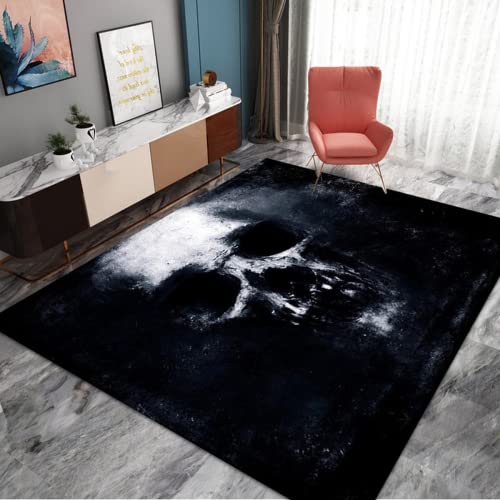 AdirHome Teppich mit Totenkopf-Motiv Moderner Horror-Totenkopf-Teppich Totenkopf Wohnzimmer Bodenmatte, Schwarz rutschfest Teppichteppich für Wohnzimmer, Schlafzimmer (Skull 1#,80 * 120cm) von AdirHome