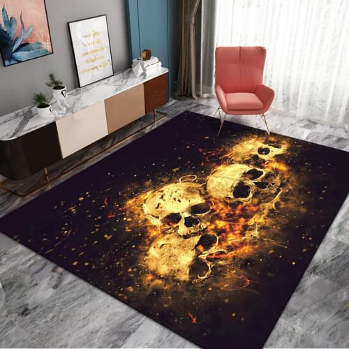 AdirHome Teppich mit Totenkopf-Motiv Moderner Horror-Totenkopf-Teppich Totenkopf Wohnzimmer Bodenmatte, Schwarz rutschfest Teppichteppich für Wohnzimmer, Schlafzimmer (Skull 2#,80 * 120cm) von AdirHome