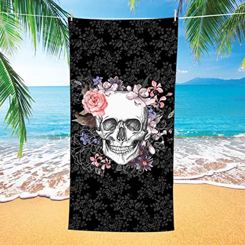 AdirHome Totenkopf Strandtuch, 100% Mikrofaser, Strandtuch, Totenköpfe verziert mit großem Badetuch, leichtes Strandtuch für Reisen (A1,90x180 cm) von AdirHome