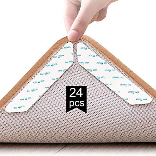 Adispotg Teppichgreifer Antirutschmatte, 24 Stück doppelseitige Anti-Curling Rug Gripper, waschbarer und wiederverwendbarer, Rutschfester Teppichgriff für Hartholzböden, Teppiche und Matten von Adispotg