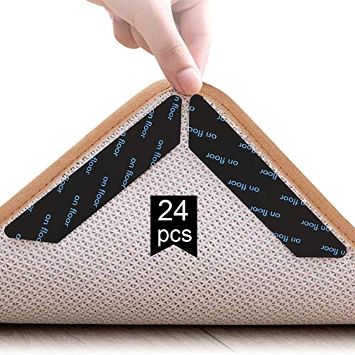Adispotg Teppichgreifer Antirutschmatte, 24 Stück doppelseitige Anti-Curling Rug Gripper, waschbarer und wiederverwendbarer, Rutschfester Teppichgriff für Hartholzböden, Teppiche und Matten von Adispotg
