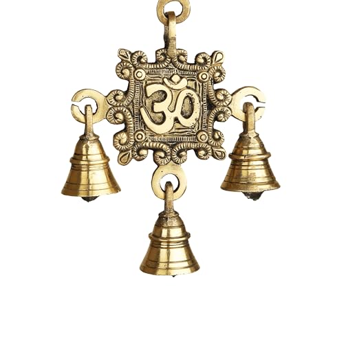 3 Bells Brass Single Om Hanging Hindu Statue for Home Temple Use Statue Hindu Idols Figure with Hanging Bells Unique for Door Wall Home Traditional Festival New Year Decoration (Size :- 7'' X 4'') von Aditri Creation