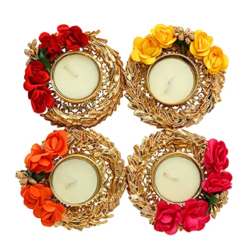 Set of 4 Colorful Flower T Light Holder Candle Stand Tealight T-Light Holders for Festival Decorations Lighting Accessories Wedding Home New Year Decor (Without Wax) von Aditri Creation