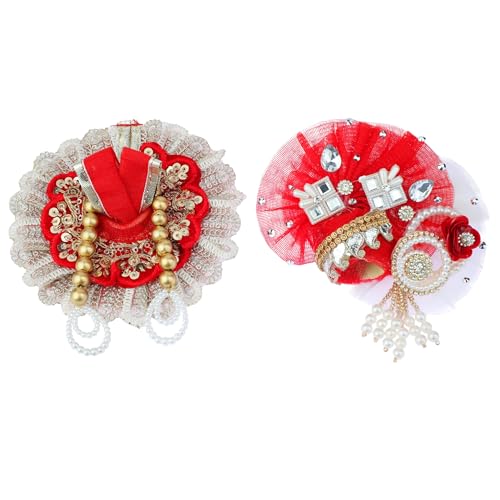 Aditri Creation Laddu Gopal Dress Cloth Bhagwan Poshak of God Bal Gopal Kanha Krishna Kanhaiya Dev Vastra with Mukut for Metal Idol Statue for Indian Janmashtami Festival(Size:- 0-1 No.Dia- 4")(Red) von Aditri Creation