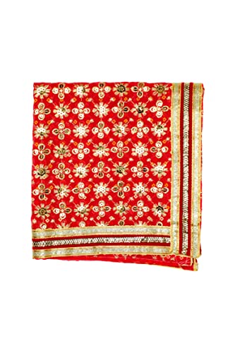 Aditri Creation Red Decorative Cloth Pooja Asaan Mat Backdrop Large Netted Chunari (Size :- 18 Inches x 36 Inches) Puja Festival Decoration for Statue Chowki Aasan Mat Posters Frame von Aditri Creation