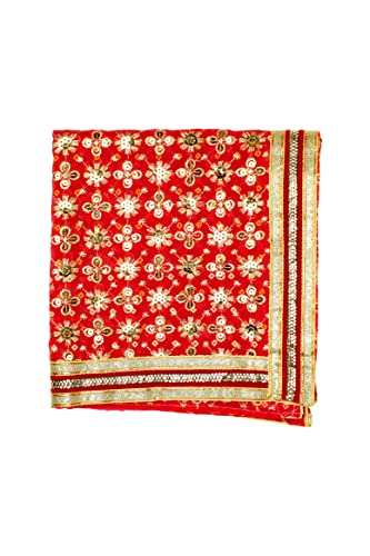 Decorative Cloth Pooja Asaan Mat Backdrop Large Netted Chunari (Size :- 18 Inches x 36 Inches) Puja Indian Traditional Festival Decoration for Statue Chowki Aasan Mat Posters Frame (Red) von Aditri Creation
