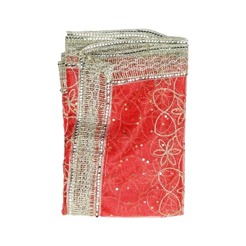Red Decorative Netted Cloth Pooja Chunari (Size :- 40 Inches x 20 Inches) Chunni Puja Festival New Year Decoration Chunr MATA Ki Chunri for Statue Chowki Aasan Mat Posters Frame von Aditri Creation
