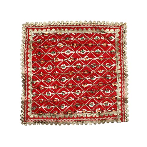 Aditri Creation Decorative Velvet Cloth Pooja Chunari (Size :- 14 Inches x 14 Inches) Chunni Puja Festival Decoration Chunr MATA Ki Chunri for Statue Chowki Aasan Mat Posters Frame (Red) von Aditri Creation