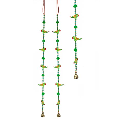 Set of 2 Indian Traditional Door Hanging 5 Wooden Birds Tota Parrot String with Bell for New Year Decoration for Home Wall Temple Bedroom Kids Room Decor Decorations(Size :- 30" Approx) von Aditri Creation