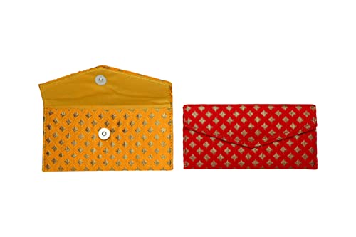 Aditri Creation Set of 2 Red & Yellow Indian Handmade Designer Fabric Money Envelopes Shagun Lifafa Brocade Money Cash Envelope for Gifts Weddings Gifts Card Holder Tip Fancy Money Holder Bag von Aditri Creation