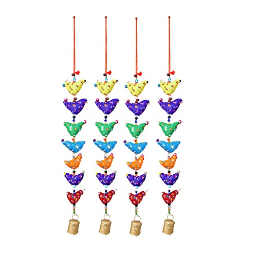 Aditri Creation Set of 4 Indian Traditional Door Hanging 7 Fabric Birds Tota String with Bell Decoration for Home Wall Temple Bedroom Kids Room Decor Decorations Gifting(Size :- 12" Approx) von Aditri Creation