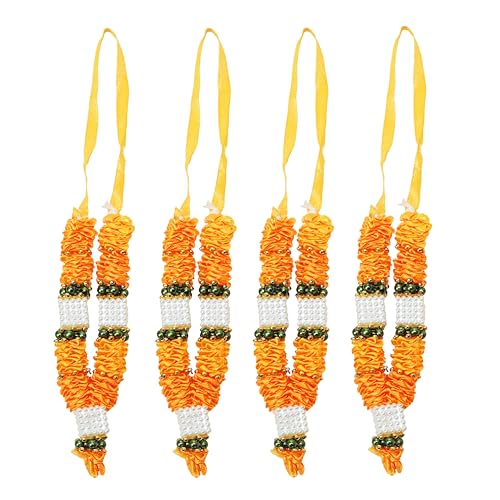 Set of 4 Orange Artificial Flowers Ribbon Garland Haar Mala for small Idol-Mala for God Goddess Durga Devi Mata, Pooja Sringar Articles ornament Mala for Laxmi Ganesh festival (size 4") von Aditri Creation