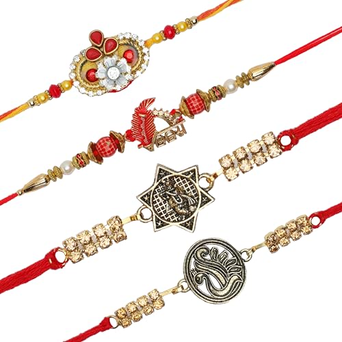 Aditri Creation Set of 4 Rakhi for Brother Rakhi Thread for Bhai Bhabhi Bhaiya and Bhatiji veera Raksha Bandhan Rakhi Set Dora Bracelet Kalwa with Gift Pack for Brother Sister Indian Traditional von Aditri Creation