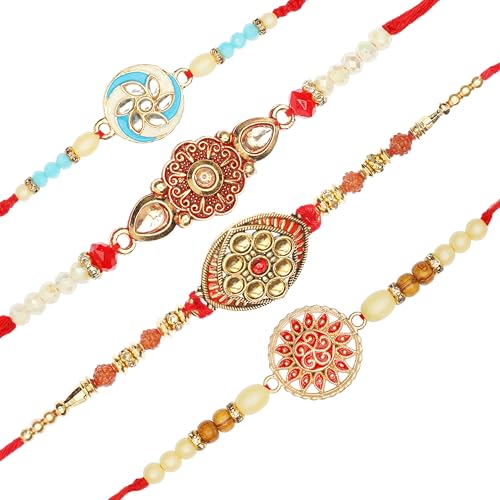 Aditri Creation Set of 4 Rakhi for Brother Rakhi Thread for Bhai Bhabhi Bhaiya and Bhatiji veera Raksha Bandhan Rakhi Set Dora Bracelet Kalwa with Gift Pack for Brother Sister von Aditri Creation