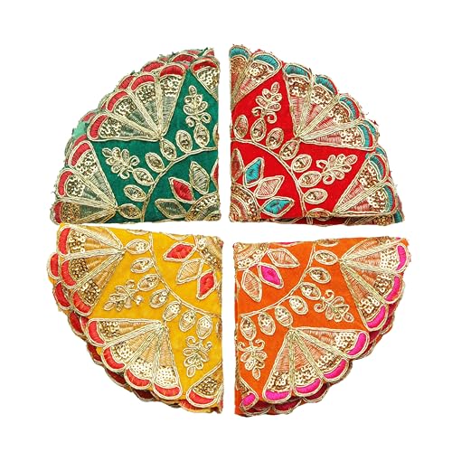 Aditri Creation Set of 4 Round Mat Aasan Velvet Pooja Cloth Cloth with Sequence Work for Indian Traditional Multipurpose Pooja Festival Decorations Item and Article for Home Decor (Size :- 8" X 8") von Aditri Creation