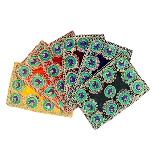 Aditri Creation Set of 6 Small Mat Aasan Velvet Pooja Cloth Decorative Cloth (Size:-6 Inches X 4 Inches) for Multipurpose Indian Traditional Housewarming Festival Decorations for Pooja Article Laxmi von Aditri Creation
