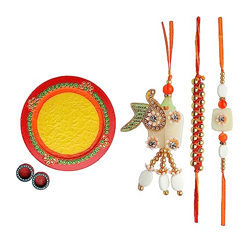 Aditri Creation Decorative Pooja Thali Plate Platter Wooden Puja Thali with Essential Pooja Articles for Aarti Pooja Rituals Festival New Year Decorations & Home Decor Gifting (Size:- 8")(Yellow) von Aditri Creation