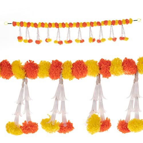Artificial Marigold Flowers Garlands Door Toran with White Flower Set/Decorative Door Hanging Bandanwar for Indian Traditional Festival Decoration (Size:- 32”Long)(Yellow and Orange) von Aditri Creation