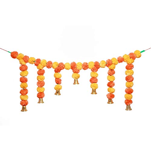 Artificial Marigold Fluffy Flowers Garlands Door Toran Set/Decorative Door Hanging Bandanwar (Yellow & Orange) with Bell Size:- 40" von Aditri Creation