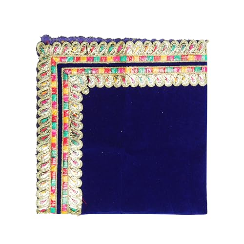 Blue Velvet Pooja Cloth Mat Aasan Decorative Cloth (Size:-18 Inches X 18 Inches) for Multipurpose Indian Traditional Cultural Pooja Festival Ethnic Decorations Item and Pooja Article Laxmi von Aditri Creation