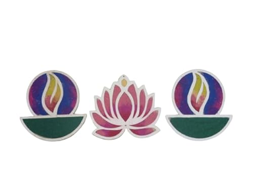 DIY MDF Readymade Diya Pair & Lotus Flower Mat Easy to Use Rangoli Template Easy to Fill Wooden MDF Rangoli Boards for Indian Traditional Festival Decoration (Diya Pair & Lotus Size:- 5 Inches Each.) von Aditri Creation