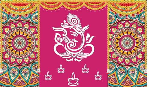 Decorative Backdrop Cloth Ganeshji Design Backdrop Curtain Cloth Hanging on Wall for Indian Traditional Cultural Navratri Festival Background Pooja for Decoration (Size:-96"X60")(Multicolour) von Aditri Creation