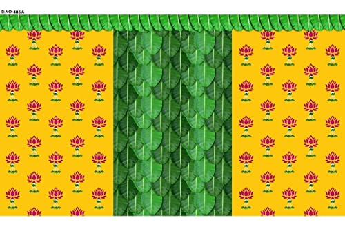 Decorative Backdrop Cloth Lotus Flower with Green Leaf Design Backdrop Curtain Cloth Hanging on Wall for Indian Traditional Navratri Festival Background Pooja Decoration (Size:-96"X60")(Multicolour) von Aditri Creation