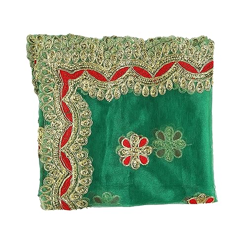Decorative Chunari Netted Cloth Pooja Chunari(Size:- 18 Inch x 38 Inch)Chunni Puja Indian Traditional Festival Housewarming Decoration MATA Ki Chunri for Statue Chowki Aasan Mat Posters Frame (Green) von Aditri Creation