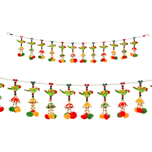 Decorative Door Parrot Hanging toran Bandanwar Wall and Door Diwali Decoration Pom Pom Toran with Side Wall Hanging for Main Door Entrance Window Wall Home Temple Mandir Living Room Valance von Aditri Creation