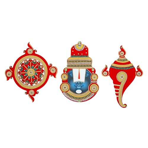Decorative Ganesh ji Shubh Labh Shankh Chakra Namah of Lord Vishnu Tirupati Balaji Tilak Rangoli Sticker for Indian Traditional Door Wall Handcrafted Door Pooja Temple Home Decor(Size:-8'') von Aditri Creation