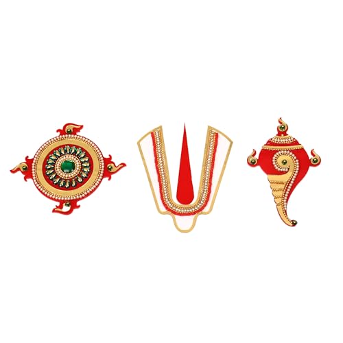 Decorative Ganesh ji Shubh Labh Shankh Chakra Namah of Lord Vishnu Tirupati Balaji Tilak Rangoli Sticker for Indian Traditional Door Wall Shubh Labh Door Pooja Temple Home Decor(Size:-8") von Aditri Creation