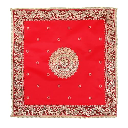 Decorative Mat Aasan Artificial Silk Pooja Cloth Aasan Decorative Cloth (Size:-20 Inches X 20 Inches) for Multipurpose Indian Traditional Pooja Festival Decor Item and Pooja Article Laxmi (Red) von Aditri Creation
