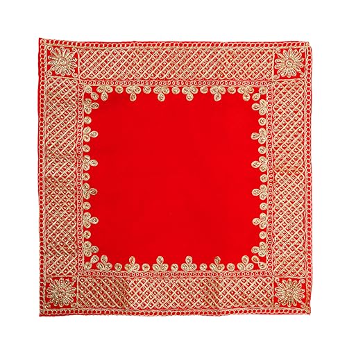 Decorative Mat Aasan Velvet Pooja Cloth Aasan Decorative Cloth (Size:-19 Inches X 19 Inches) for Multipurpose Indian Traditional Ethnic Housewarming Festival Decorations Item and Pooja Article (Red) von Aditri Creation