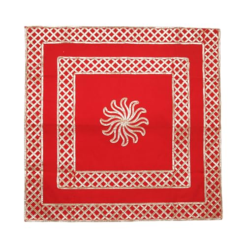 Decorative Mat Aasan Velvet Pooja Cloth Aasan Decorative Cloth (Size:-24 Inches X 24 Inches) for Multipurpose Indian Traditional Ethnic Festival Navratri Decorations Item and Pooja Article (Red) von Aditri Creation