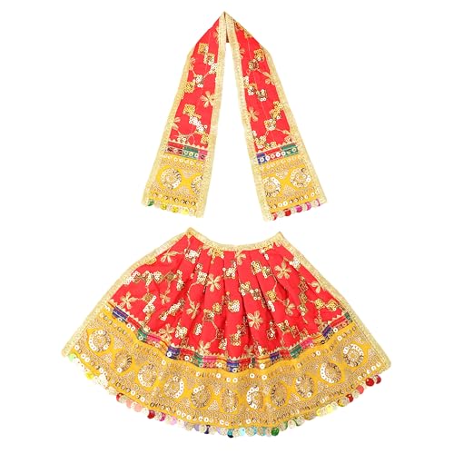 Decorative Single Laxmi Durga Devi MATA Dress poshak vastra Cloth lehanga Chunari Puja Item for Idol Statues Home Decor for Indian Traditional Navratri Festival Housewarming (Size:- 7")(Red) von Aditri Creation