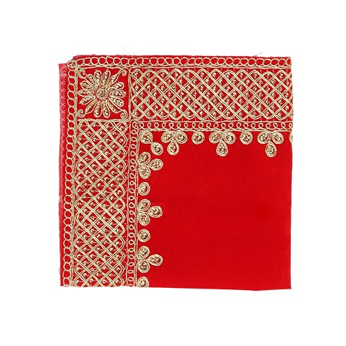 Decorative Velvet Pooja Cloth Mat Aasan Decorative Cloth for Multipurpose Indian Traditional Pooja Festival Decorations Item and Pooja Article Yellow Laxmi(Size:-15 Inches X 15 Inches)(Red) von Aditri Creation