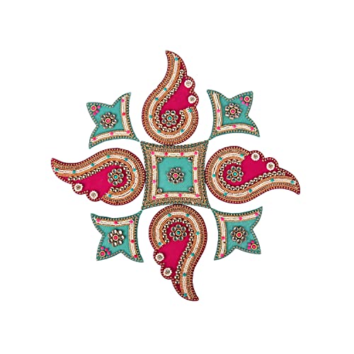 Designer Floor Rangoli Designer Reusable Rangoli Acrylic Rangoli Indian Traditional Home Decor Gift for Interior Housewarming Festival Decorations and Gifting (Size:- 12")(Blue and Pink) von Aditri Creation