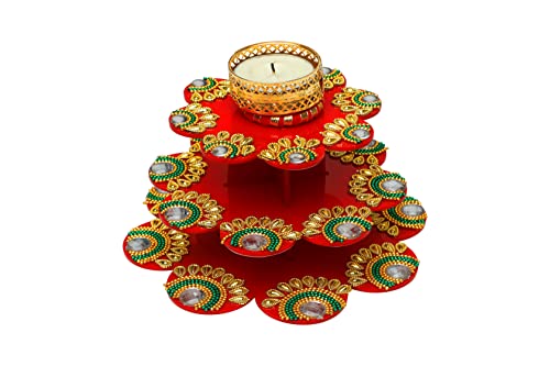 Designer Red Floor Rangoli with Tea Light Candle Holder Stand Decorative Tealight T Light for Festival Floor Decorations Lighting Accessories Wedding Home Decor (Without Wax) von Aditri Creation