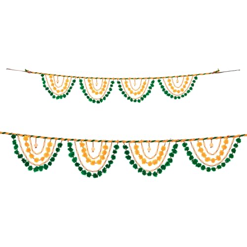 Door Wall Hanging Toran Indian Traditional Housewarming Festival Decor Bandanwar Garland with Pom Pom hangings for Home Office Temple Parties Decorations (Size:- 38"X7)(Green and yellow) von Aditri Creation