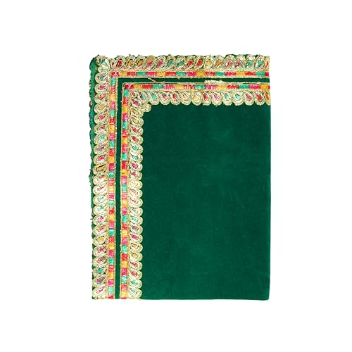 Green Velvet Pooja Cloth Mat Aasan Decorative Cloth (Size:-24 Inches X 18 Inches) for Multipurpose Indian Traditional Pooja Festival Navratri Decorations Item and Pooja Article Laxmi for God Goddess von Aditri Creation